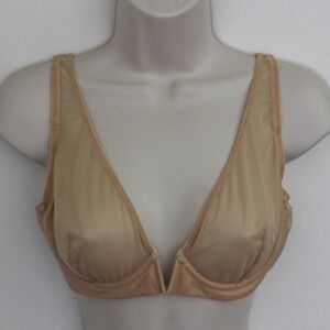 Commando Bra 36C Beige Deep V Underwire Plunge Semi Sheer Nude